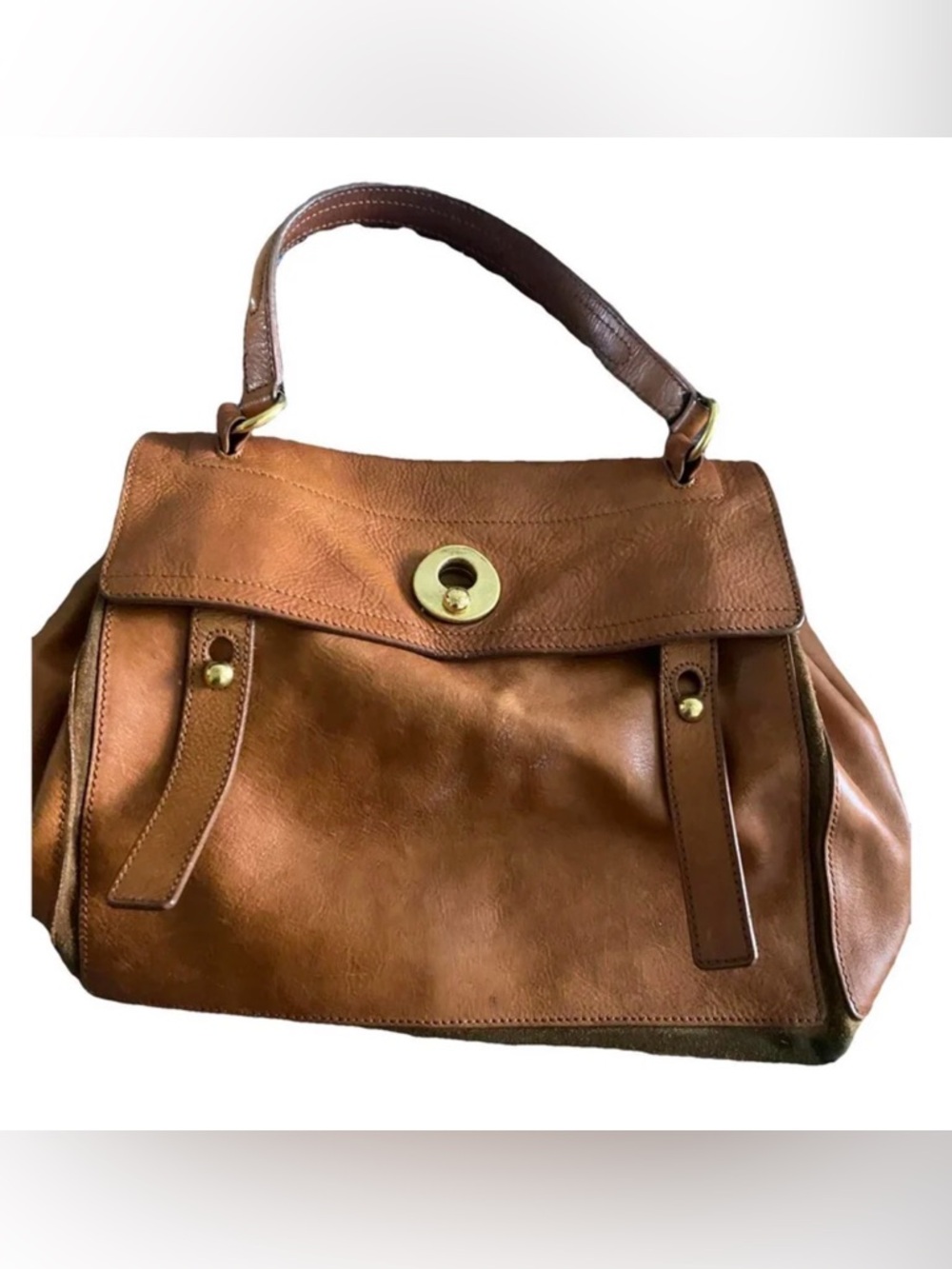 Yves Saint Laurent Saddle Brown Leather Shoulder Bag with Gold Hardware